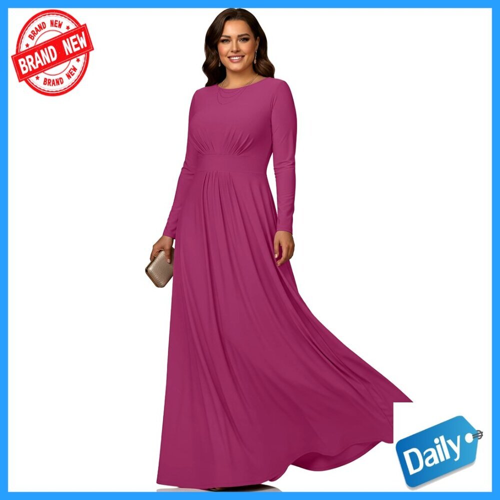 Long Sleeve Empire Waist Maxi Dress Formal Gown Plus Size - Picture 1 of 6